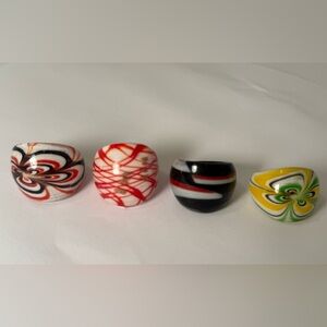 Set of 4 Art Glass Design Murano Style Rings- Size Unknown